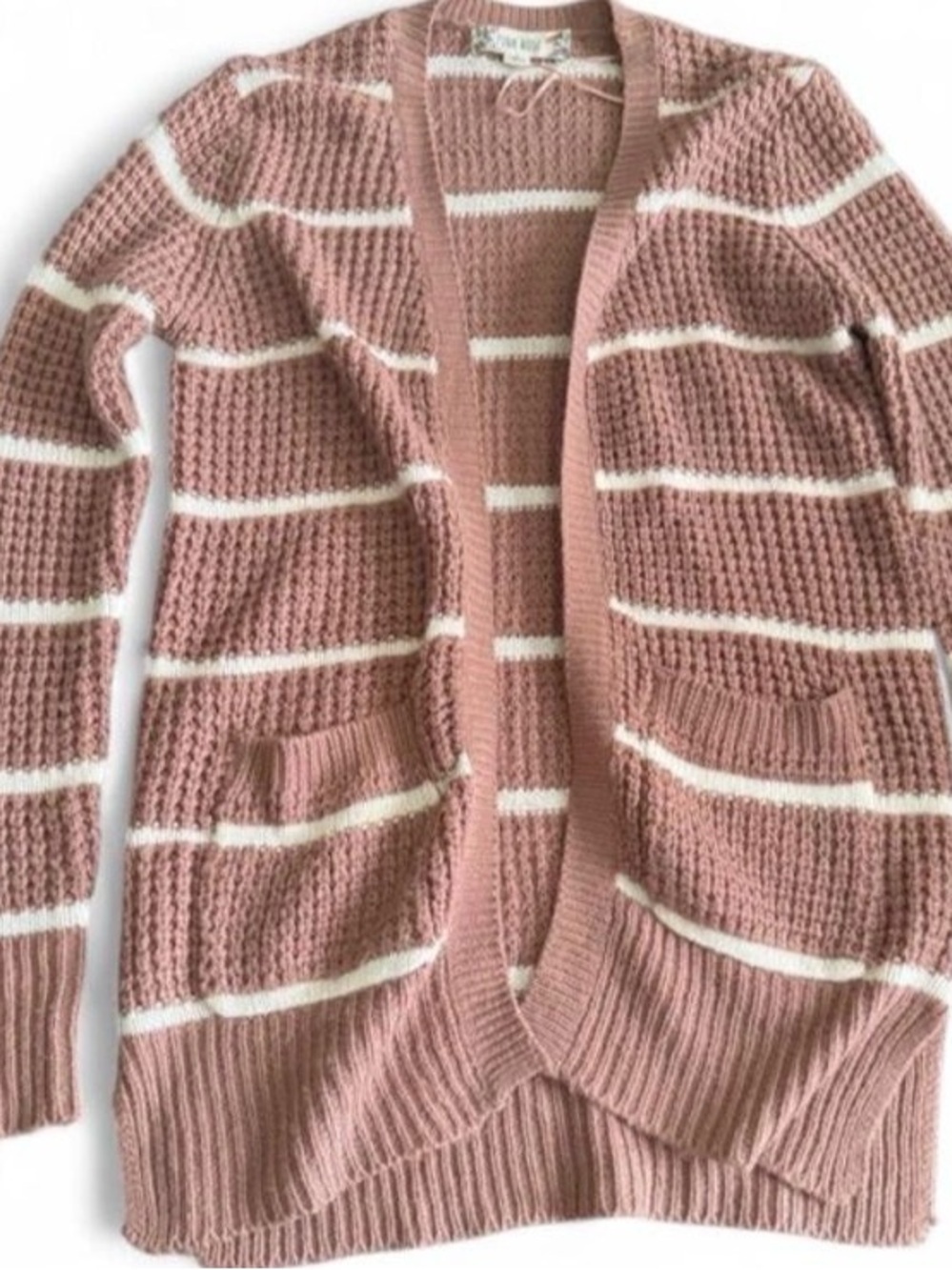 Pink Rose Dusty Pink and White Striped Open-Front Cardigan